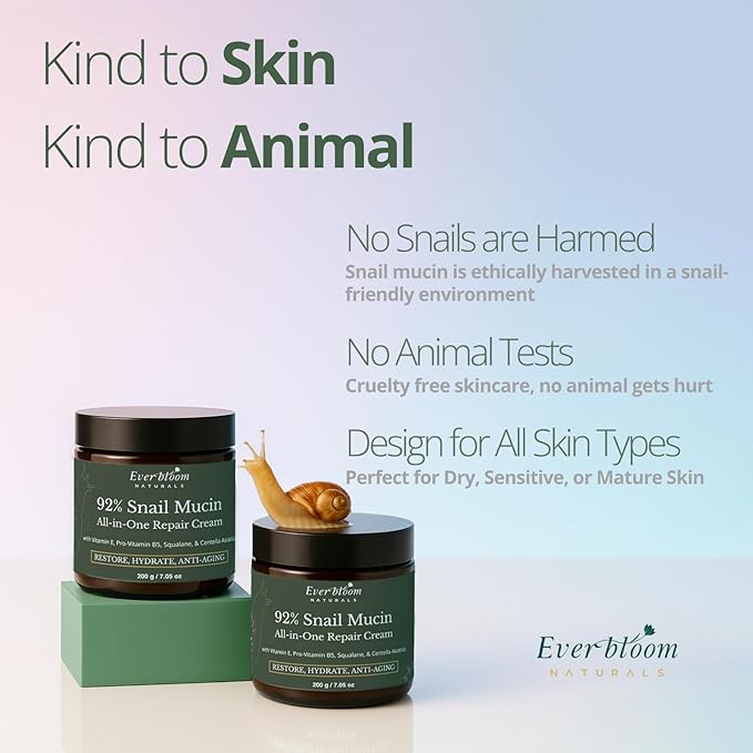92% Snail Mucin Face Moisturizer Cream Large 7oz with Centella Asiatica, Squalane & Vitamin E, Lightweight Hydrating Korean Skin Care, Repair Cream for Dull Skin, Fine Lines, Acne Sensitive Skin, CICA