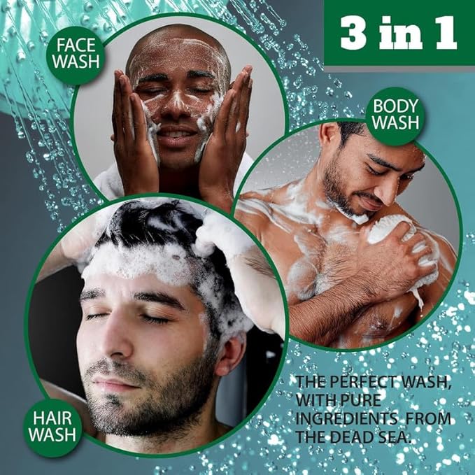 Dead Sea Collection Mens Body Wash 3 in 1 – Eucalyptus Body Wash for Men – Shower Gel – Shampoo – Shower Soap for Face and Hair – Pack of 2 Bottles (33.8 Fl. Oz. Each)