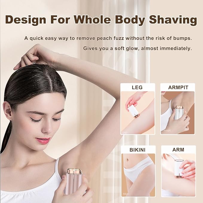 Facial Hair Removal for Women, Portable Painless Electric Shaver Device with Built-in LED, Wet/Dry Electric Razor Hair Remover Epilators for Face, Chin, Upper Lip and Arms (Rose Gold-2025)