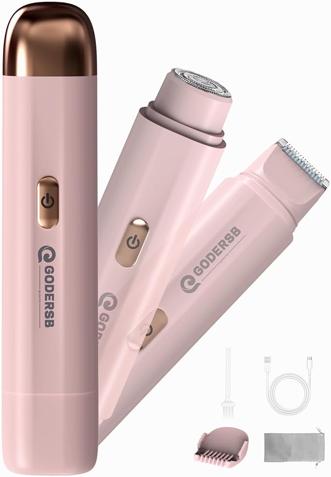Bikini Shaver Trimmer for Women, Ladies Electric Hair Removal Kit USB Rechargeable Waterproof Facial and Body Epilator Pink