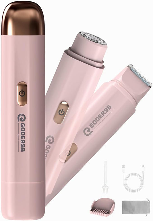 Bikini Shaver Trimmer for Women, Ladies Electric Hair Removal Kit USB Rechargeable Waterproof Facial and Body Epilator Pink