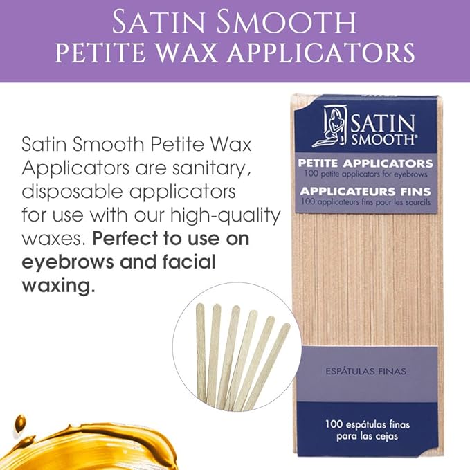 Satin Smooth Petite Wax Sticks for Hair Removal, Wax Applicator Sticks, Wooden Waxing Stick Spatulas For Eyebrow & Facial Hair Waxing 100 ct, 2 Pack