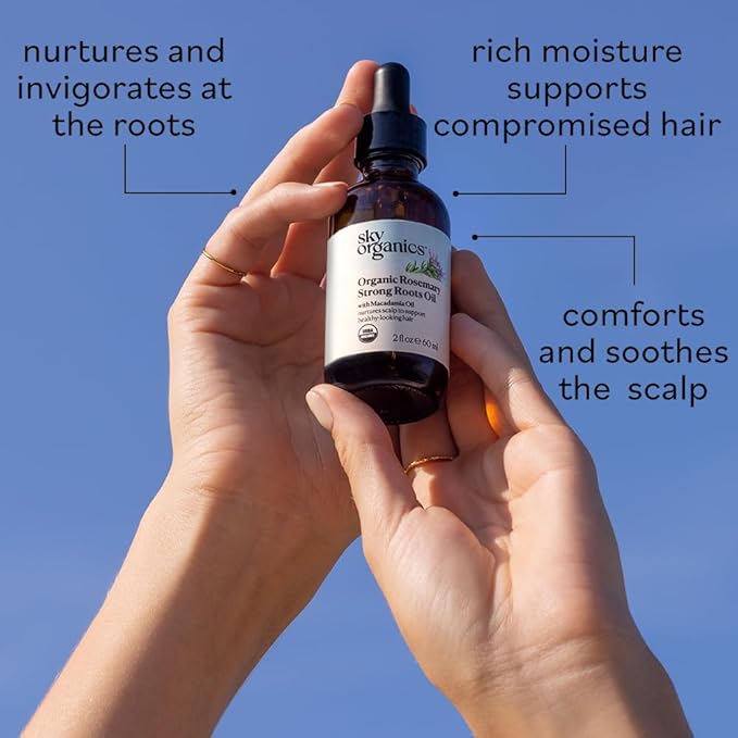 Sky Organics - Organic Rosemary Oil with Strong Roots - Hair Growth Serum with Macadamia, Jojoba & Essential Oils for Scalp - Natural Beauty and Hair Care - 2 fl oz