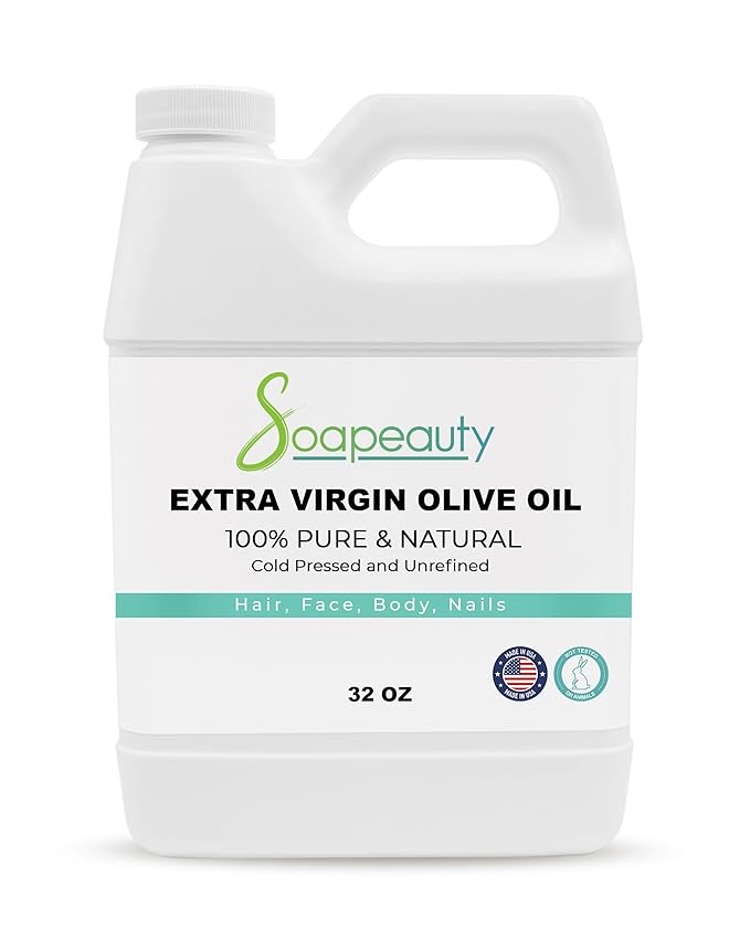 Soapeauty Extra Virgin Olive Oil | 100% Pure & Natural Unrefined Cold-Pressed Carrier Oil | Massage & Body Oil | for Skin, Face, Hair, and Soap Making | Carrier for Essential Oils - 32 Fl Oz