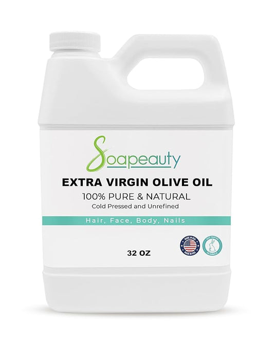 Soapeauty Extra Virgin Olive Oil | 100% Pure & Natural Unrefined Cold-Pressed Carrier Oil | Massage & Body Oil | for Skin, Face, Hair, and Soap Making | Carrier for Essential Oils - 32 Fl Oz