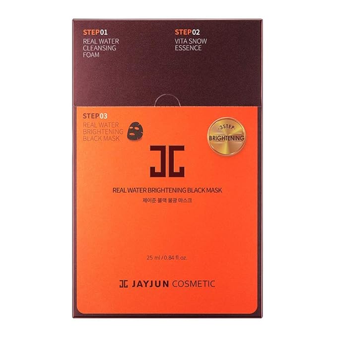 JAYJUN Real Water Brightening Black Mask, Pack of 10 Sheets, 25ml, 0.84 fl. oz., Brightening, Hydrating, Sheet Mask, 3 Step
