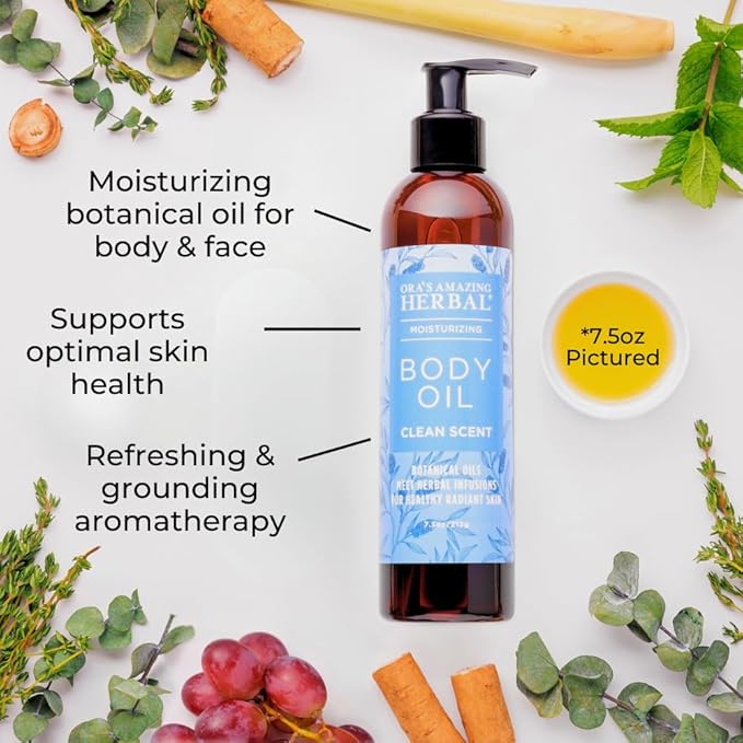 Ora's Amazing Herbal Moisturizing Skin Oil with Eucalyptus & Lemongrass Essential Oils, Body Hydration for Dry Skin, Massage Oil, Body Oils for Men and Women, Natural Skin Care, 2 oz Travel Size