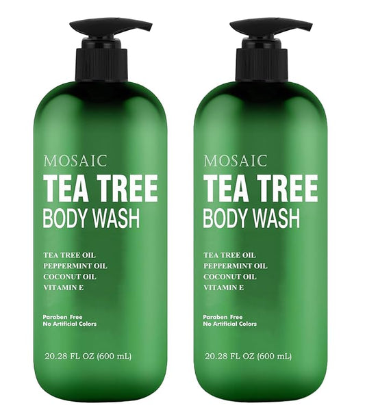 AnatoliaDaphne Tea Tree Body Wash and Shower Gel with Vitamin E for Jock Itch, Eczema, Ringworm, Body Odor, Body Wash Women & Men with Added Body Oils,LARGE 20.2 FL Oz Bottle (Tea Tree, Pack of 2)