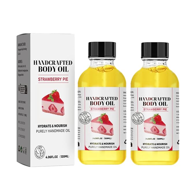 Strawberry Body Oil, 2PCS Body Juice Oil, Cream Of Handcrafted Cream Pie Oil, 4.06 Fl Oz (2, Strawberry)