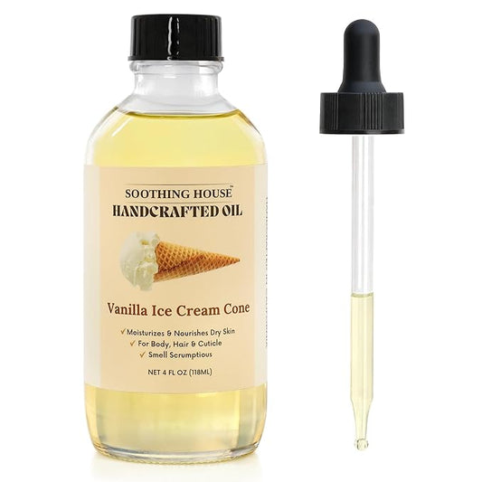 Vanilla Ice Cream Cone Body Oil - Premium Non-Greasy Oil & Body Moisturizer for Dry Skin & Glowing Skin with Sweet Almond, Jojoba, and Vitamin E Oil, 4 Fl OZ