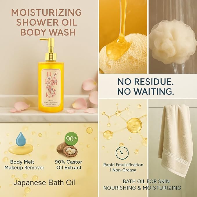 Body Wash Shower Oil Cleanser for Women-Japanese Bath Oil, Skin So Soft Moisturizing bodywash, Body Oil Cleanser, Natural Shower Gel, Body Care, Sulfate-Free,Paraben-Free 10 fl.oz
