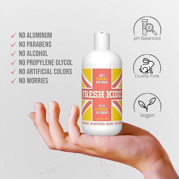Fresh Kidz Body Wash 16.9 fl.oz. and Stick Deodorant 2.65 oz for Kids and Teens - Girls "Coral" Set