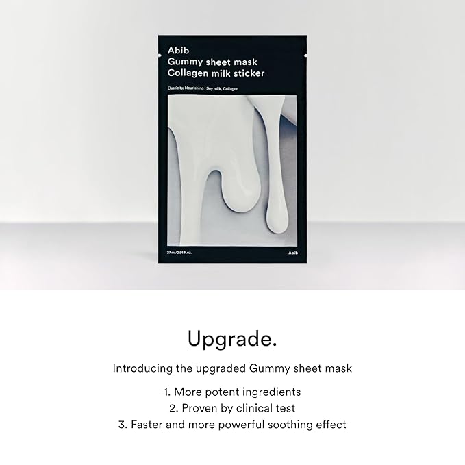 Abib Gummy Sheet Mask Collagen Milk Sticker(10 sheets) I Elasticity & Moisture Care with Niacinamide, Peptides, Cica & Soy Ferment – Unscented Microfiber Firming Mask