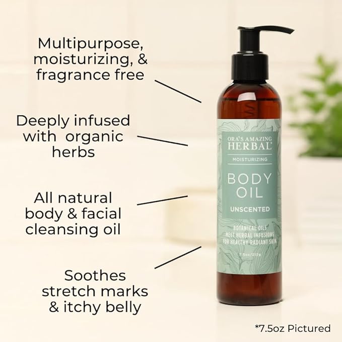 Ora's Amazing Herbal Calendula Oil with Thyme Jojoba for Eczema and Sensitive Dry Skin, Moisturizing Body Oil for Men and Women, Fragrance Free Unscented, Recycled Plastic Packaging, 7.5 Fl Oz