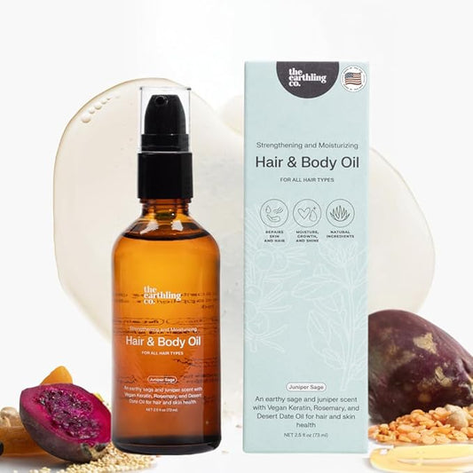 The Earthling Co. Hair & Body Oil - Promote Hair Growth, Strengthen & Moisturize All Hair Types - Helps Frizz & Damage with Natural Rosemary & Vegan Keratin For Dry Hair & Scalp (2.5 oz, Juniper Sage)