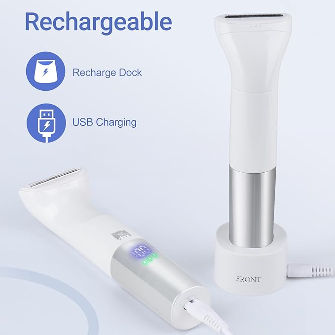 Bikini Trimmer for Women, 6-in-1 Body Hair Trimmer, Facial & Pubic Hair Removal, IPX7 Waterproof Wet & Dry Grooming Electric Shaver Kit,Cordless Travel Razor with USB Charging Dock