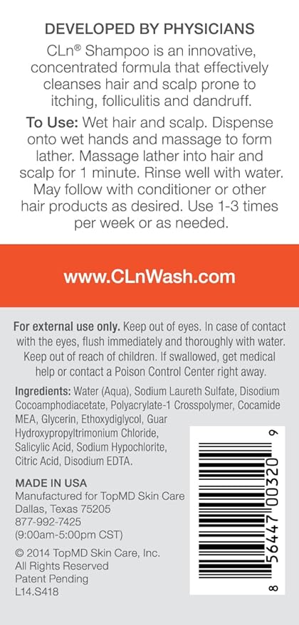 CLn® Shampoo - Clarifying Formula with Salicylic Acid, for Normal to Oily Scalp Prone to Folliculitis, Dandruff, Itchy & Flaky Scalp, Fragrance-Free & Paraben-Free, 8 fl. oz.