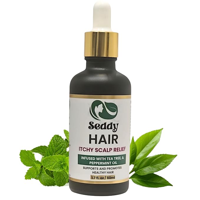 Seddy Itchy Scalp Relief Hair Oil - Scalp Treatment Oil, Instant Soothe, Anti Dandruff with Tea Tree & Peppermint Oil - Relieve Itchy, Dry Scalp - All Hair Types -For Men, Women, & Kids -1.7 Fl. Oz
