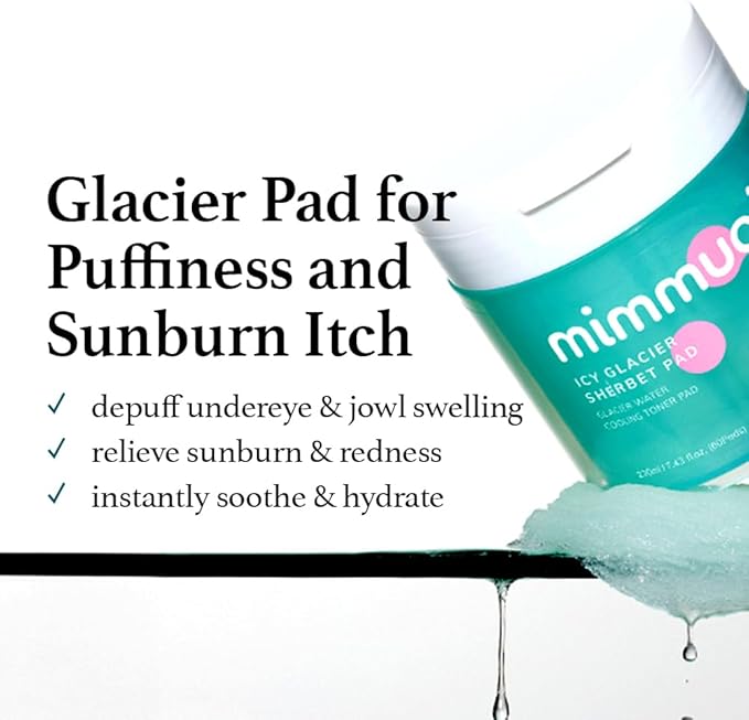 Ice Sorbet Toner Pads | Skin Prep Wipes for Puffiness, Under Eye Bags & Instant Face Lift | Gel Pads for Sunburn Relief & After Sun with 30% Glacier Water & Caffeine | 7.43 Fl Oz / 60 Count