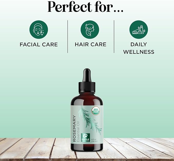 Certified Organic Rosemary Oil for Hair - Extra Large 100% Pure USDA Organic Rosemary Essential Oil for Hair Skin and Nails - Oil for Dry Scalp Treatment and Enhanced Volume and Shine
