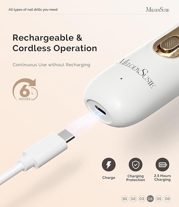 MelodySusie Professional Manicure Pedicure Kit,8-in-1 Electric Nail Drill Set with 5 Speeds,Rechargeable Cordless E-File with 360° LED Light,Perfect Hand Foot Care Trimmer Polish Tools - PC760G