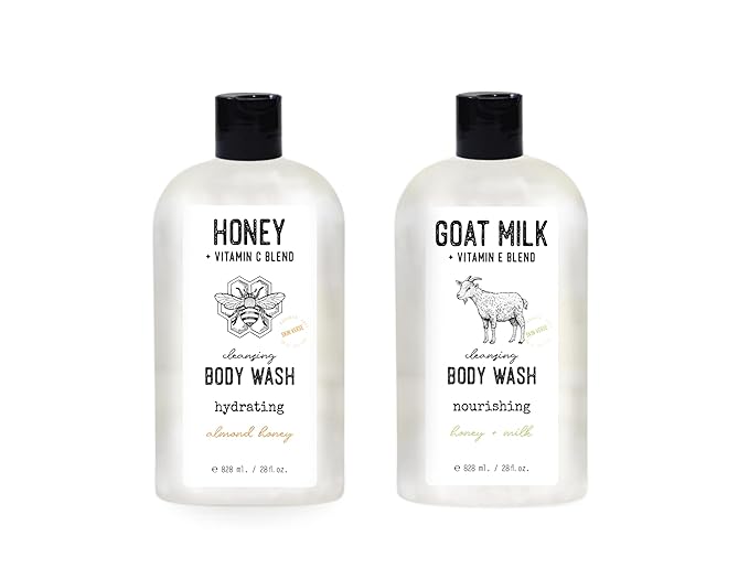 Skin Verse Cleansing Body Wash Set, Honey + Vitamin C, Goat Milk + Vitamin E, Two 28 fl. oz | Home and Body Co