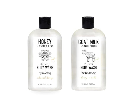 Skin Verse Cleansing Body Wash Set, Honey + Vitamin C, Goat Milk + Vitamin E, Two 28 fl. oz | Home and Body Co