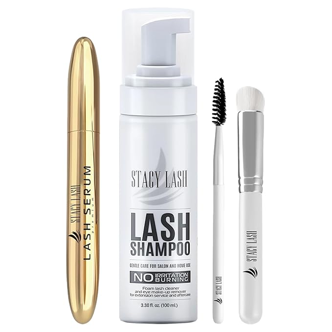 STACY LASH Lash Shampoo 100ml+ Eyelash Growth Serum Cleaning Kit of Eye Makeup Remover (Cleanser) + Brush & Eyelash Serum for Eyelash Growth and Thickness