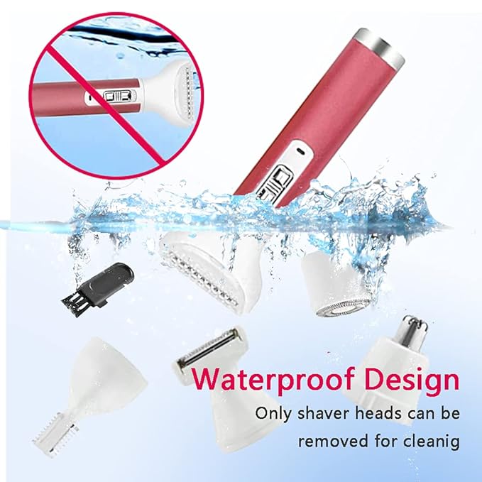 Electric Razor for Women,5 in 1 Womens Shaver Electric Bikini Trimmer Pubic Hair Removal Wet & Dry Painless Shaver for Legs Underarms Eyebrow Face Nose and Bikini Line Razor (Red)