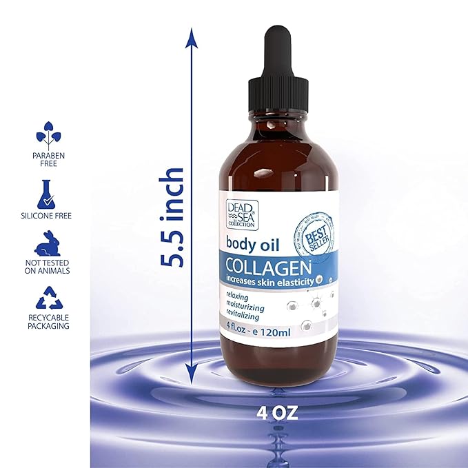 Dead Sea Collection Body Oil for Dry Skin - Collagen & Vitamin E - Moisturizing & Nourishing, Anti-Aging & Skin Elasticity Support for Face (4 Fl. Oz Each)