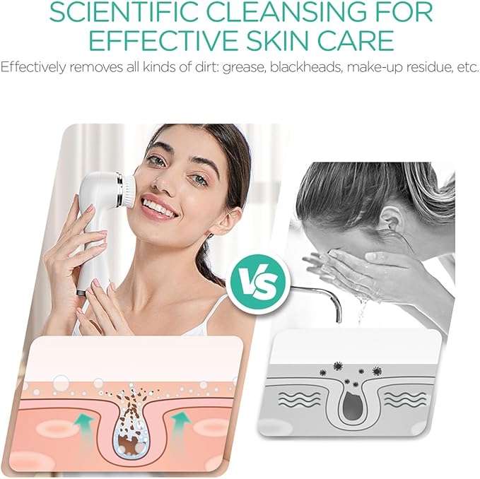 VOYOR Facial Cleansing Brush Electric for Deep Skin Cleansing Face Scrubber Rechargeable for Exfoliating and Removing Blackhead Spin Face Brush for Massaging, Remove Makeup Facial Brush FB101