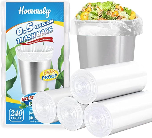 0.5 Gallon 240 pcs Mini Clear Trash Bags, Tiny Strong Garbage Bags,Small Plastic Bags for Desktop Trash Bin, Tiny Bathroom Trash Can Bin Liners,Mini Bags for Waste Basket Liner,Fit 2 Liters-Clear