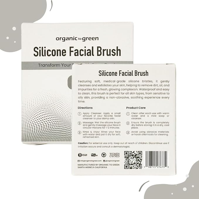 Organic to Green - Silicone Facial Brush (Gray) Antimicrobial Silicone Face Scrubber, Gentle Face Exfoliator for Sensitive Skin, Eco Friendly Facial Cleansing Brush (Gray)