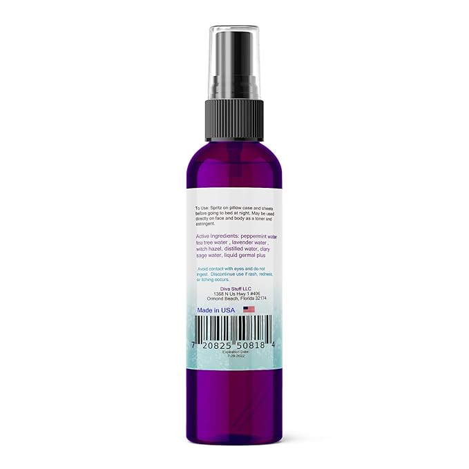 Diva Stuff Pillow Mist - Promotes Clear Skin & Protects from Acne-Causing Funk, Cleans Pillows, Hands, and Sheets - Aromatherapy Spray for Relaxation and Sleep, Made in USA (Lavender 4 oz)