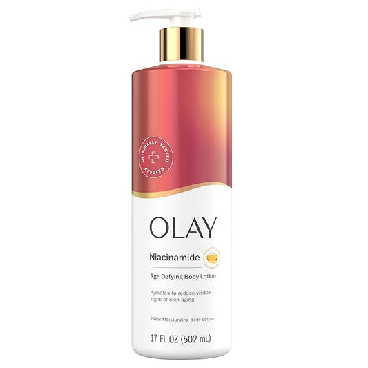 Olay Body Lotion for Women, Age Defying with Niacinamide Serum, Visibly Reduce Signs of Skin Aging, 24hr Moisture & Hydration, Fast Absorbing Formula, Vitamin B3 Complex, For All Skin Types, 17 fl oz