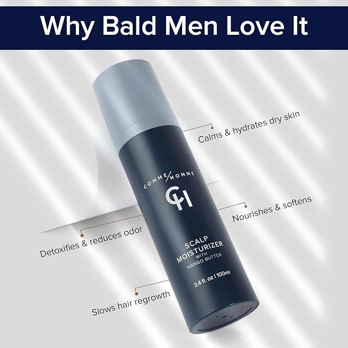 Comme Homme Soothing Scalp Moisturizer for Bald Men | Hydrates, Softens & Slows Regrowth with Aloe, Mango Butter & Capislow | Anti-Itch, Non-Greasy Daily Scalp Care for Bald Heads | 3.4 fl oz/100 ml