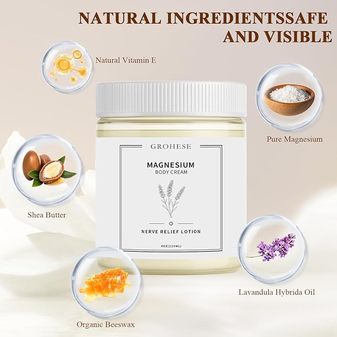 Neuropathy Cream – Nighttime Magnesium Cream for Feet & Hands, Nerve Relief Body Lotion with Natural Soothing Ingredients, Non-Greasy Formula, Relaxing Lavender Scent (1)