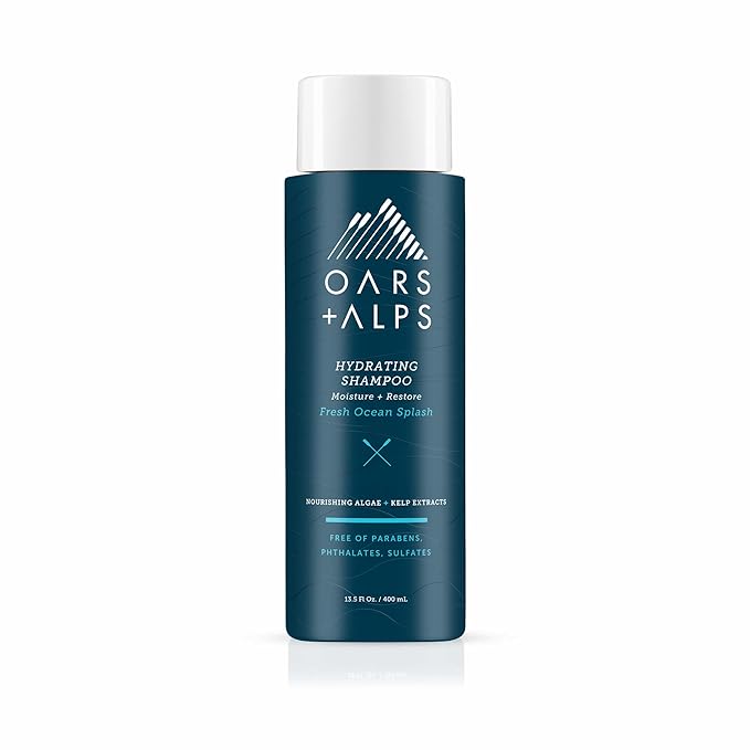 Oars + Alps Men's Sulfate Free Hydrating Shampoo, Infused with Kelp and Algae Extracts, Fresh Ocean Splash, 13.5 Fl Oz