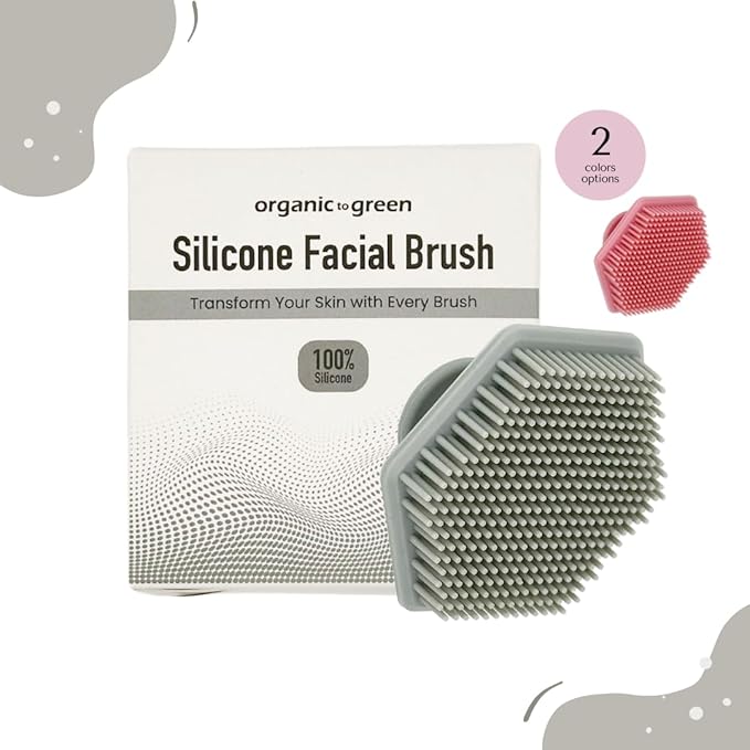 Organic to Green - Silicone Facial Brush (Gray) Antimicrobial Silicone Face Scrubber, Gentle Face Exfoliator for Sensitive Skin, Eco Friendly Facial Cleansing Brush (Gray)