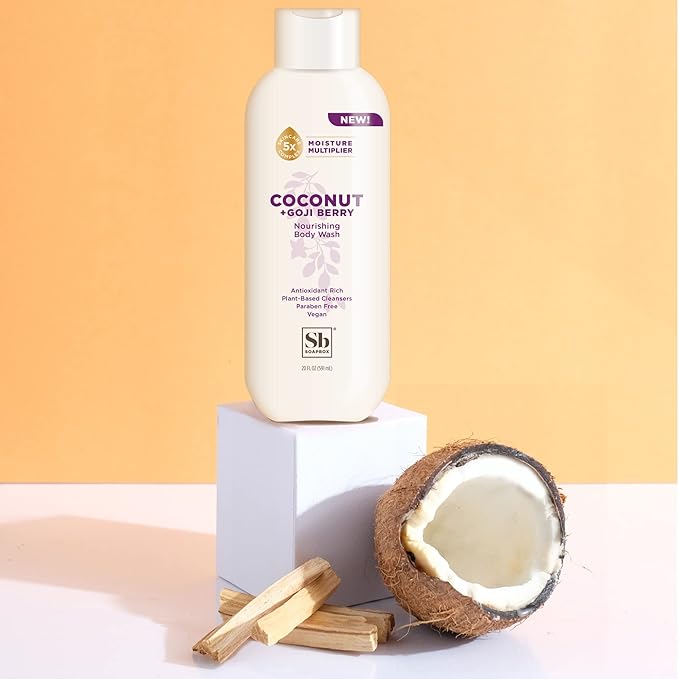 Soapbox Body Wash, Coconut + Goji Berry Body Wash for Women, Men, Vegan + Antioxidant Rich Moisturizing Soap with Shea Butter, Peptides & Keratin Promoting B3, 3 Pack, 20oz Each