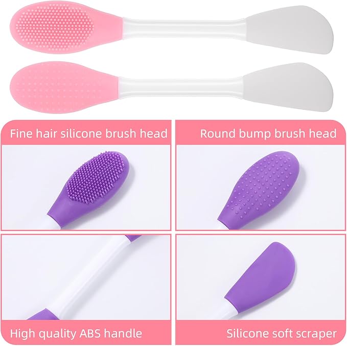50 Pcs Silicone Face Mask Applicator, 2 in 1 Double-Sided Facial Scrubber Brush Tool, Double-Head Manual Cleansing Brush for Deep Gentle Exfoliating