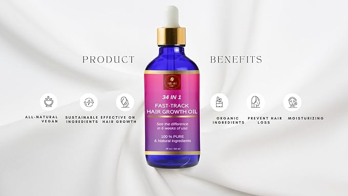 Hair Growth Mixture, Fast Track Hair Oil (34 in 1) for rapid growth, Moisturizer, restore scalp, blend of exotic oils and rare botanical extracts. For all hair types. 2 fl oz