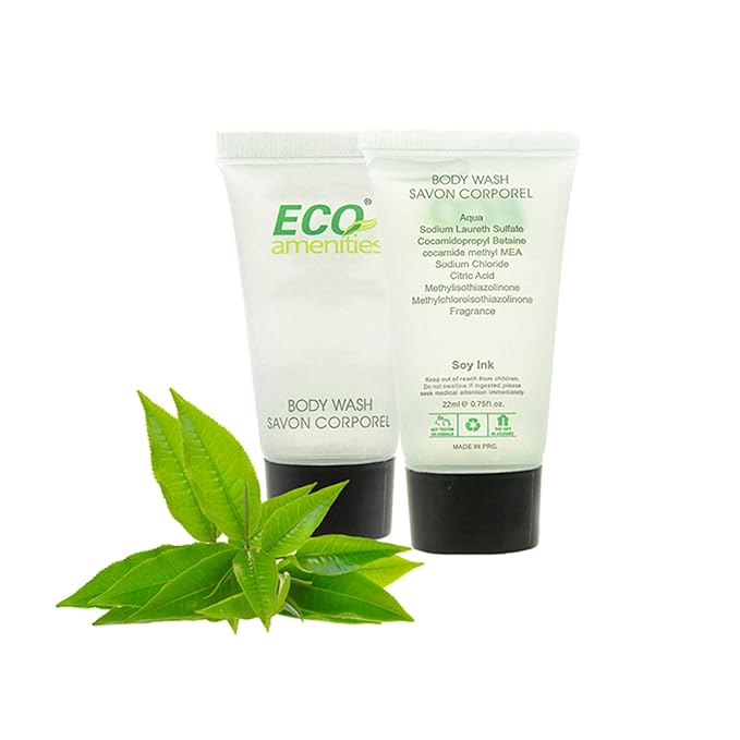 ECO amenities Hotel Body Wash - 0.75 fl oz, 72 Pack, Green Tea - TSA Approved Travel Shower Gel Leak-Proof - Cruelty-Free & Eco-Friendly Mini Toiletries - Bulk Unisex Body Wash