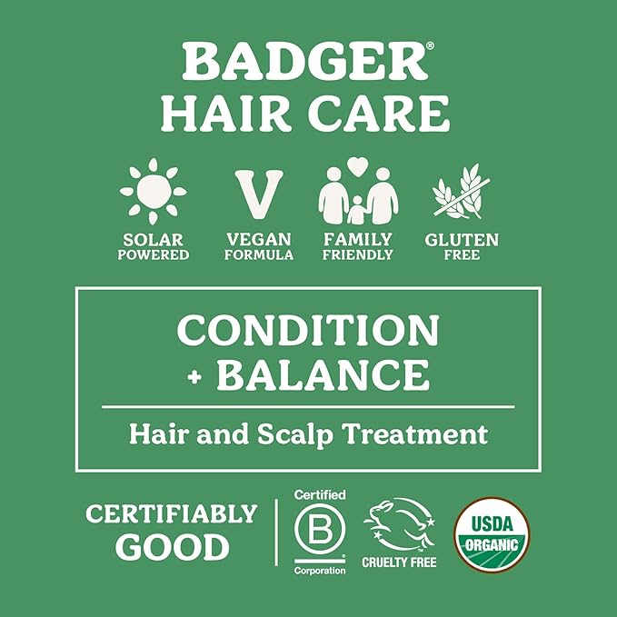 Badger Organic Jojoba Hair Oil & Dry Scalp Treatment, Soothing & Moisturizing Itchy Dry Scalp Oil, Rosemary Hair Oil, Organic Jojoba Oil Hair & Scalp Moisturizer, 2 fl oz Glass Bottle