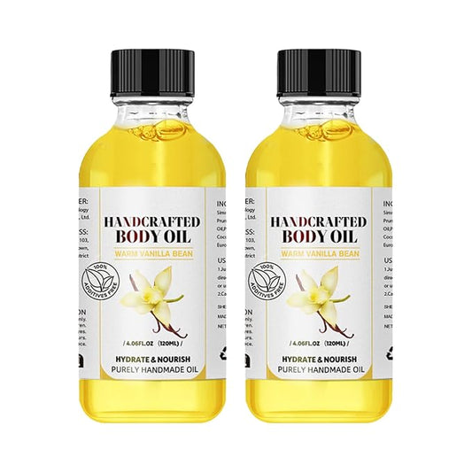 Vanilla Body Oil, 2PCS Body Oil, Glowing Skin Natural Handcrafted Moisturizing, 4.06 Fl Oz (2, Vanilla)