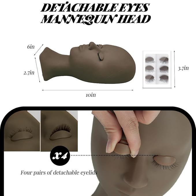 Lash Extension Kit Eyelash Practice for Beginners Professional Set with Mannequin Head Removable Eyelids USB Fan Spraye Individual False Lash Eyelash Strips Shampoo Brush Supplies