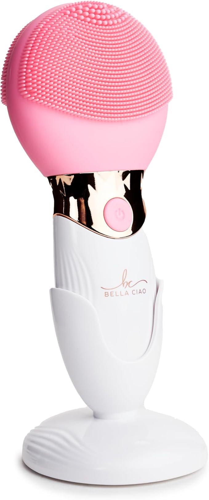 Bella Ciao Facial Cleansing Brush for Women – Rechargeable Silicone Face Scrubber, 4 Massage Settings, Exfoliating & Massaging, Water Resistant – Standing Base, Pink