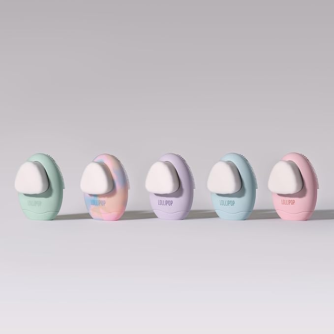 LOLLIPOP Dual-Sided Facial Cleansing Brush | Palm Size Silicone Face Exfoliator and Soft Fiber Cleanser | Manual Face Scrubber for Pores, Makeup Removal, Blackhead and Skincare Routine, Oceanic