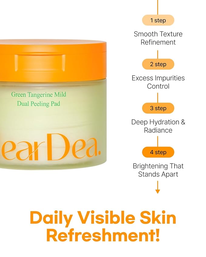 Green Tangerine Dual Peeling Pad – Korean Exfoliating Toner Pads with 4HA Complex, Jeju Citrus Vinegar, Oil Control, Dual-Sided Texture, Hydrating & Smoothing, 50 Pads