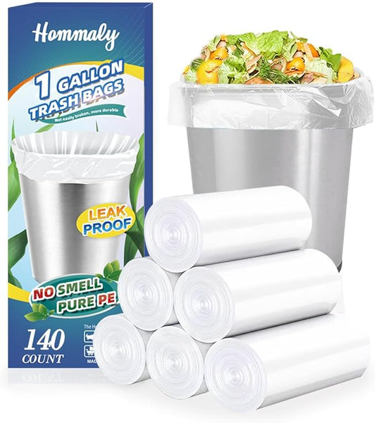 1 Gallon 140 pcs (0.8-1 Gal) Small Clear Trash Bags, Strong 0.8 Gallon 1 Gallon 1.2 Gallon Garbage Bags, Bathroom Trash Can Bin Liners,Mini Bags Waste Basket Liner,Fit 3,4.5 Liter, 0.8-1.2 Gal（1C140)